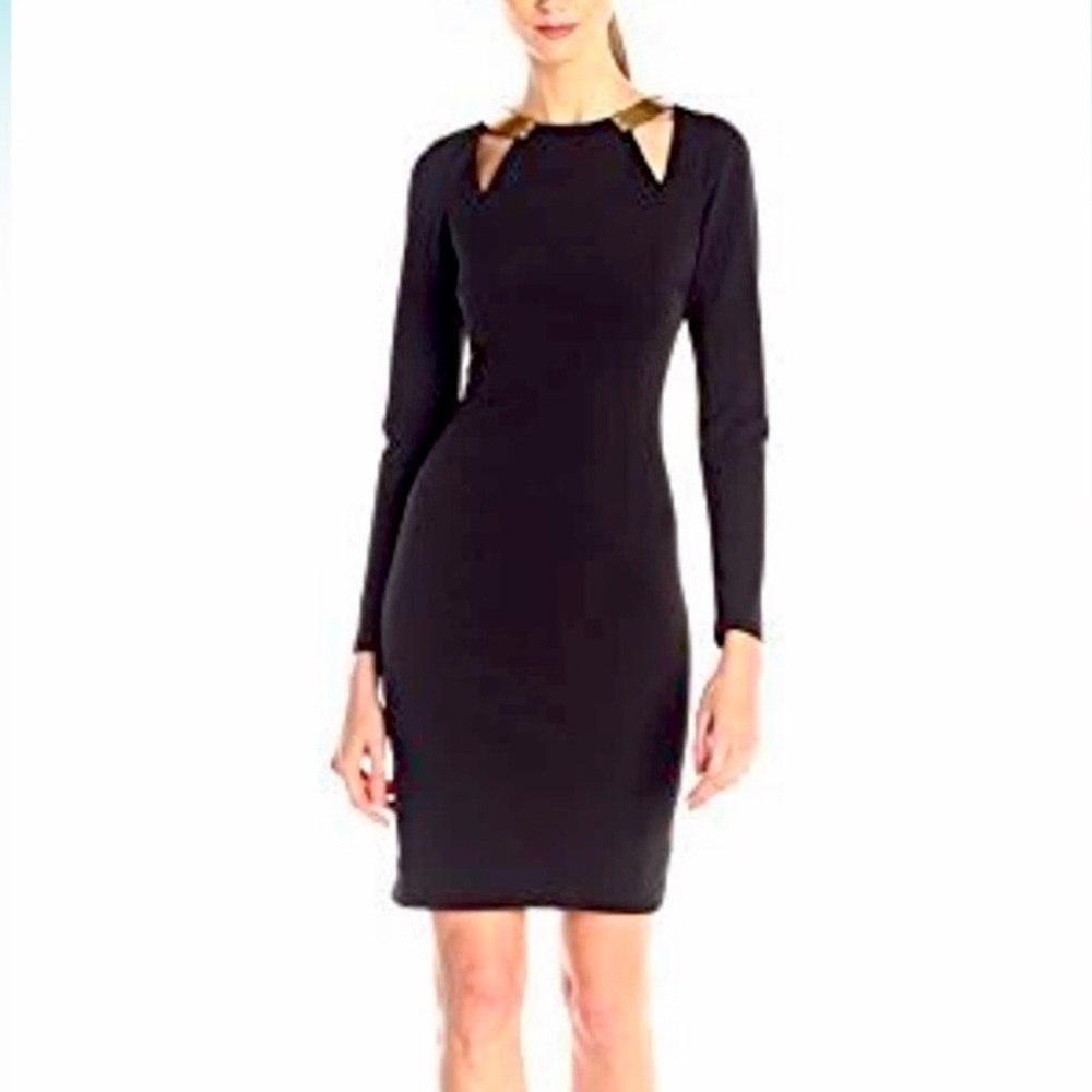 Halston Heritage Women Cutout Dresses Size L Long Sleeve Black Gold Hardware